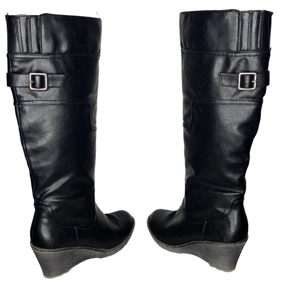 Bucco Torin Faux Black Leather Riding Boots Size 7.5 Chunky Wedge Heel Tall Boot - Picture 4 of 7